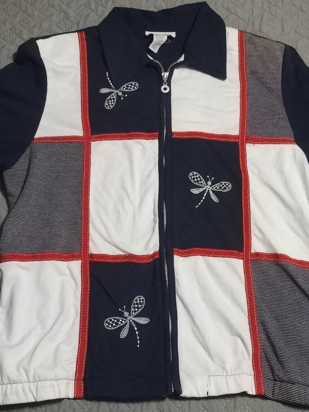 Navy, White & Red Dragonfly Zip-Front Jacket - Picture 1 of 16